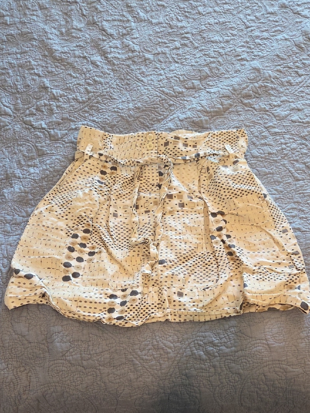 Sandro Linen Cream Mini Skirt with Dot Print Belt Size 8!